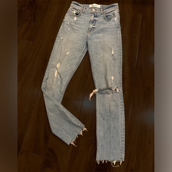 Reformation Harper High Rise Skinny Blue Jeans Raw Hem Distressed Maui USA 25 - Picture 6 of 10